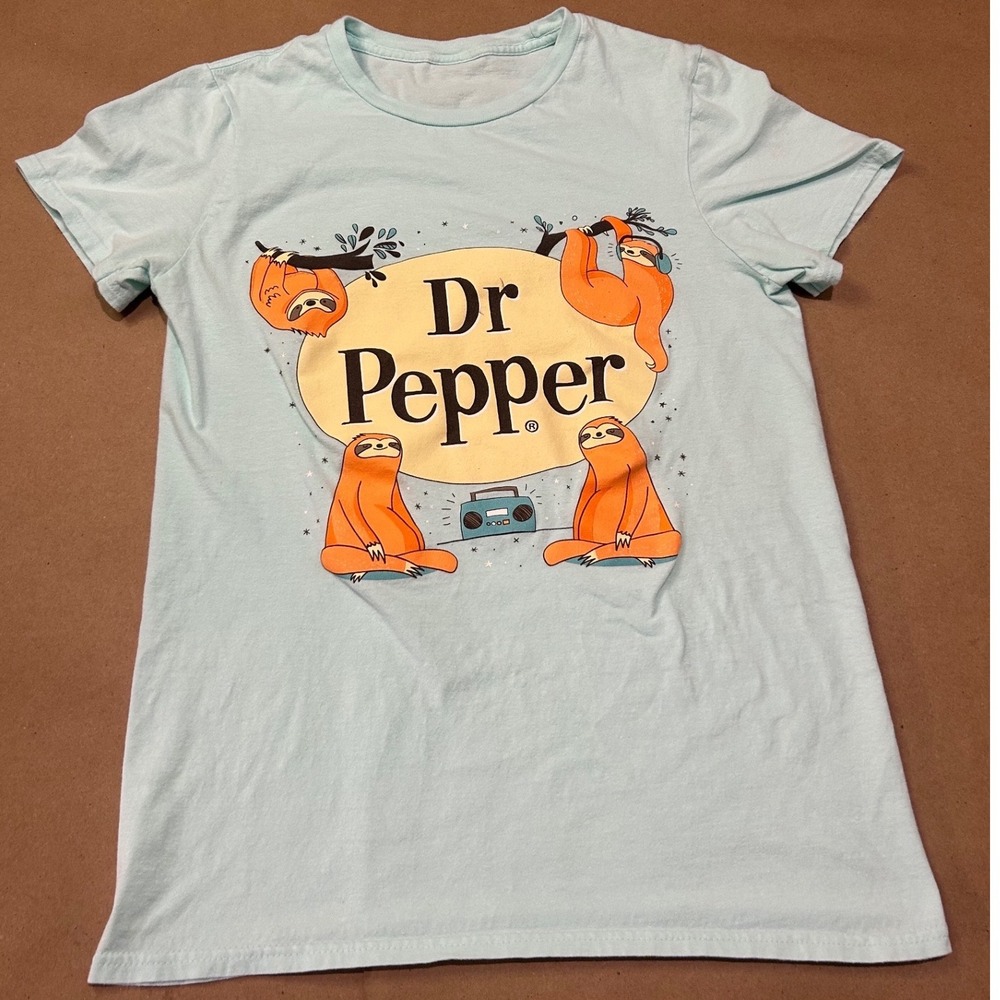 Dr Pepper Cyan Sloth Graphic T-Shirt Unisex Small